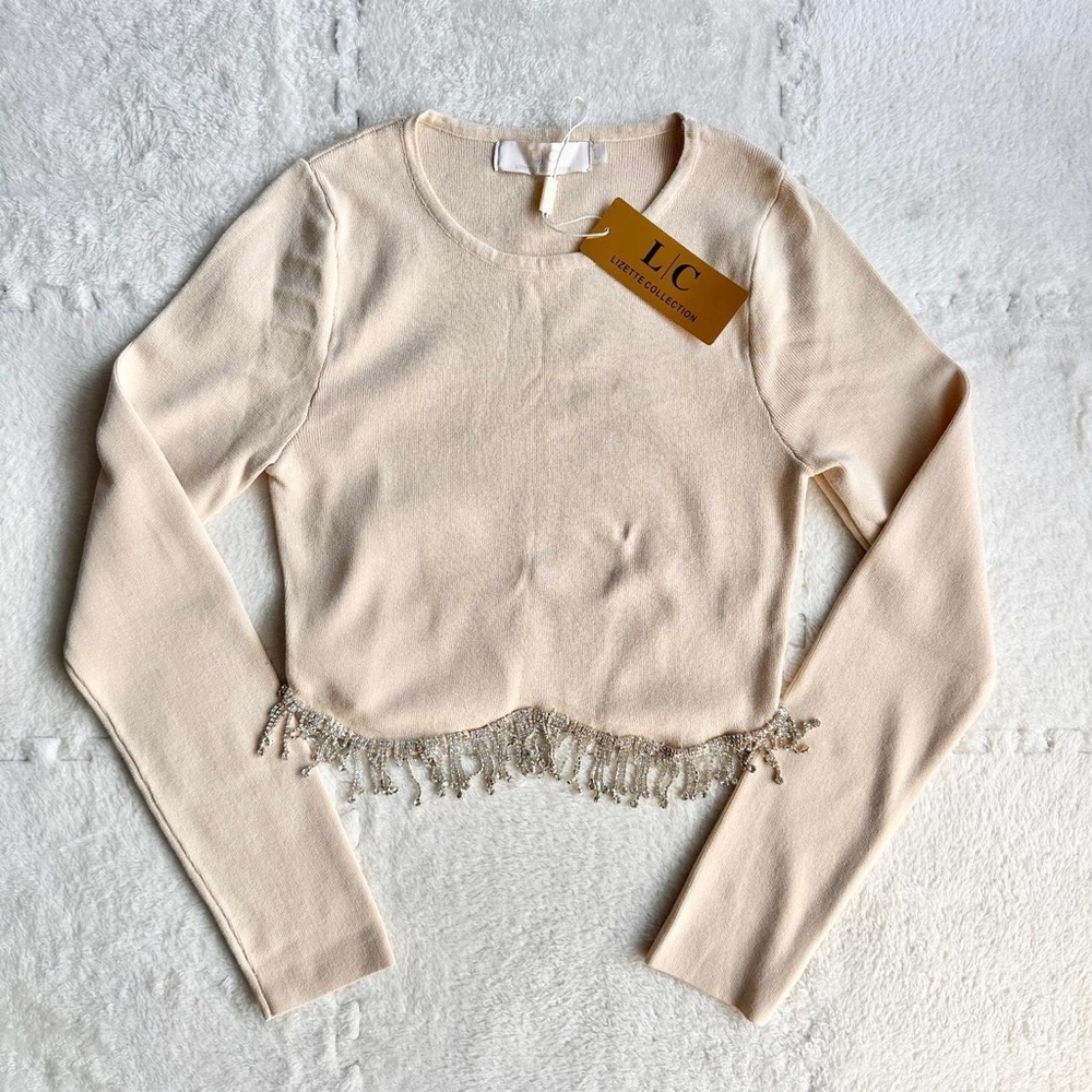 LC Lizette Collection Women's Top
Medium Long Sleeve Beige Rhinestone
Fringe